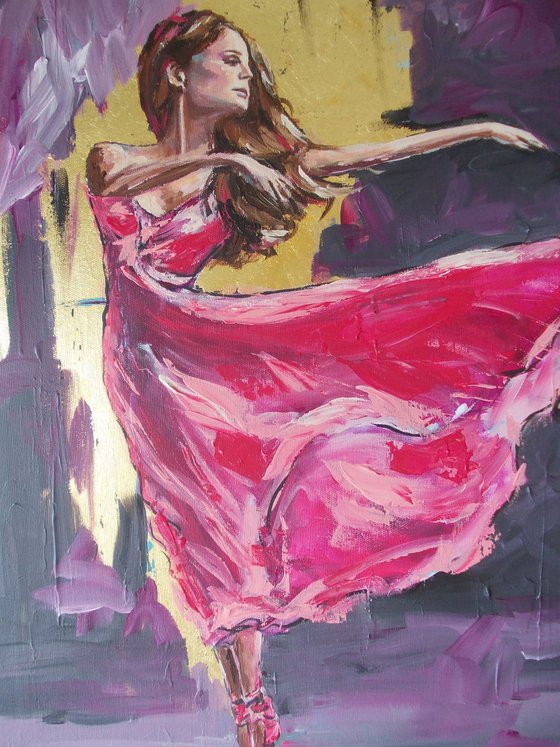 Ballerina in Magenta-  Ballerina Acrylic Painting on Canvas