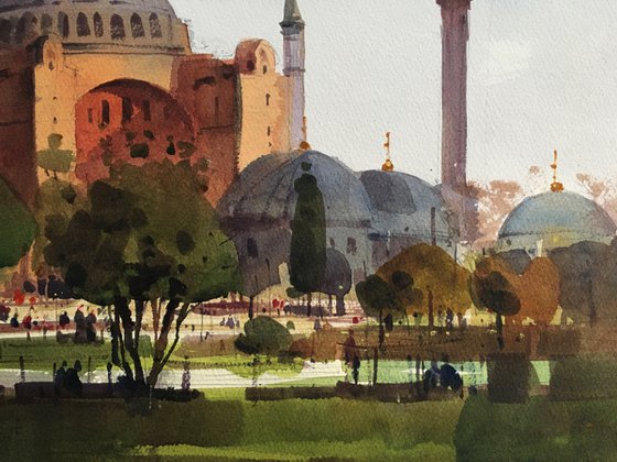 Hagia Sophia of Istanbul cityscape original watercolor