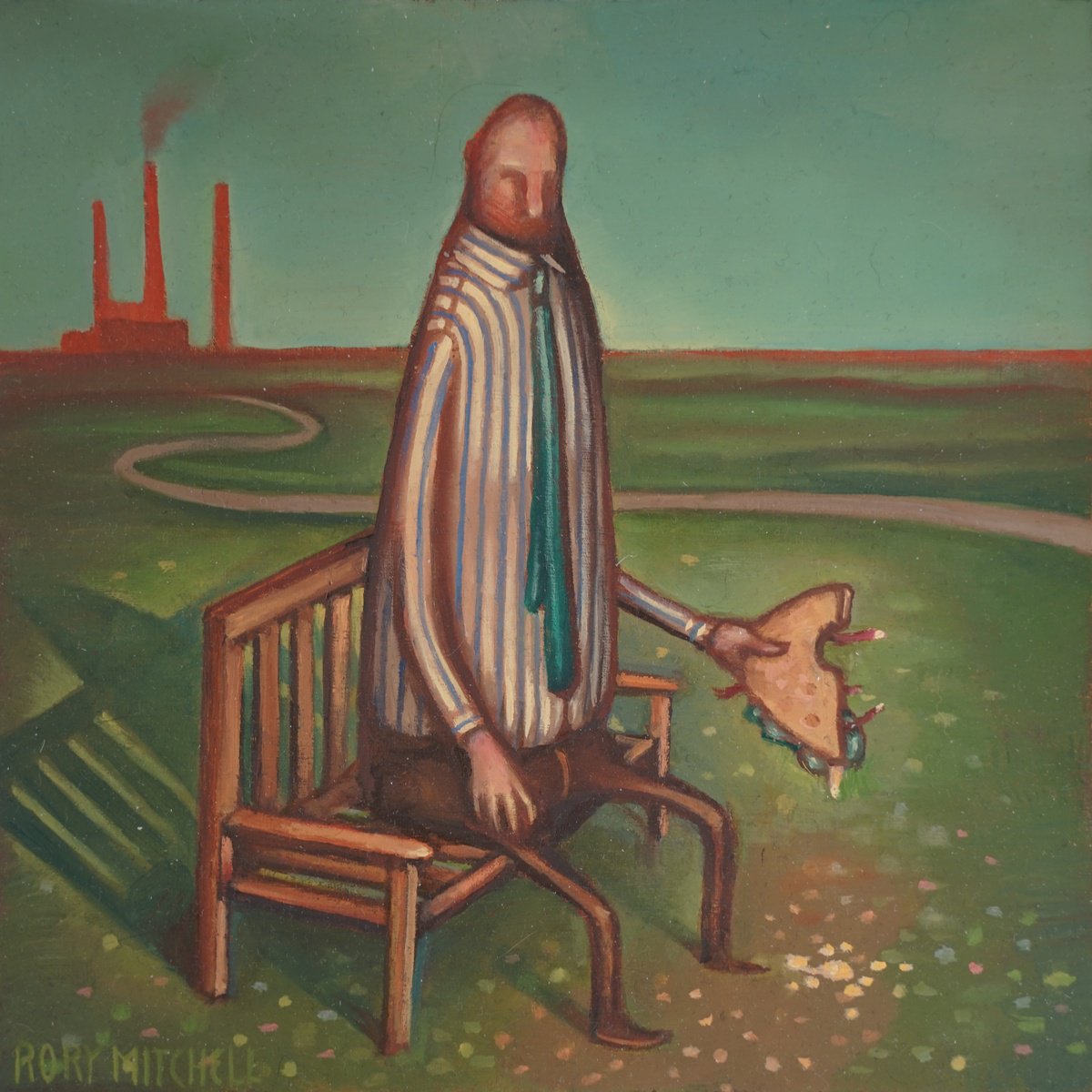 Naive Portrait Oil Painting By Rory Mitchell, 8 X 8", The Sandwich Of Divine Ascension (Study), Original Artwork