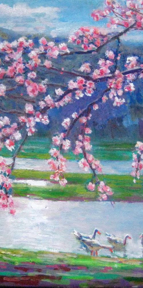 Spring blossom +persent (a little oil painting- Etude 7, 29x19cm) by Oleksandr Bielskyi