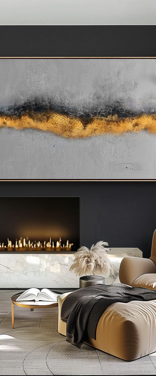 Abstract Gold Textured Clouds on Gray by Indie Ru
