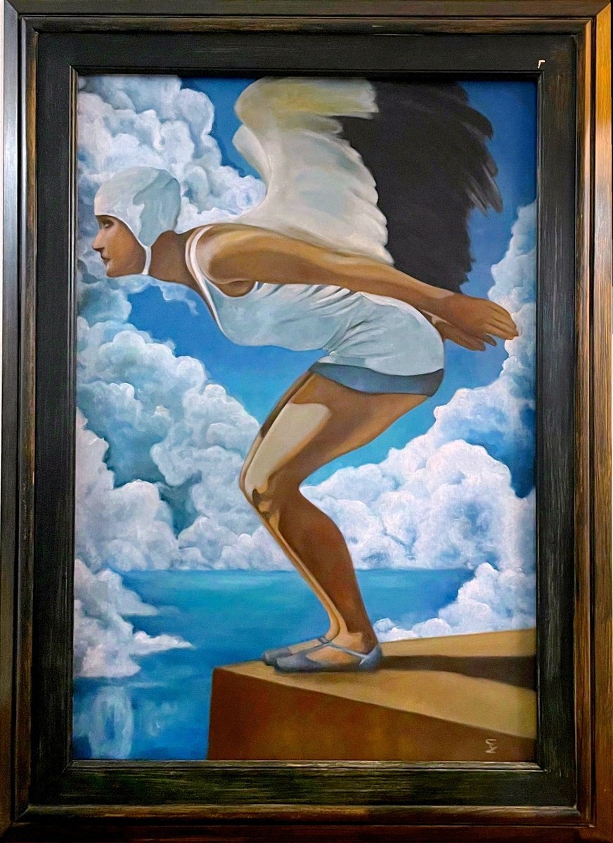 Surrealistic Portrait Oil Painting By Veronica Ciccarese, 20 X 28", Like A Bird In Flight, Original Artwork