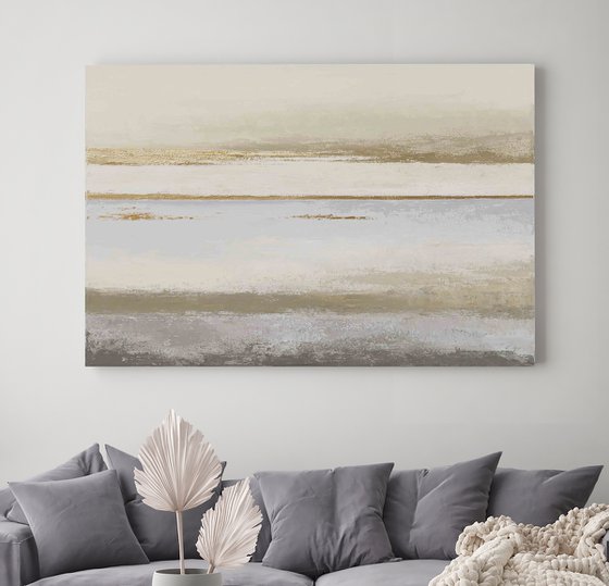 "Horizon 2" Abstract acrylic beige light blue
