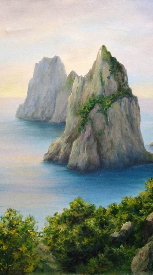 Calm morning - seascape painting, sinrise painting by Mariia Ignatkina