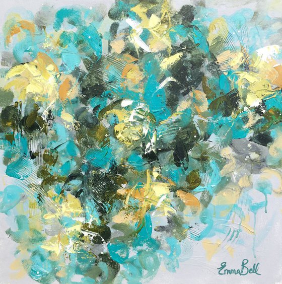 Abstract floral in Gray anf Aqua