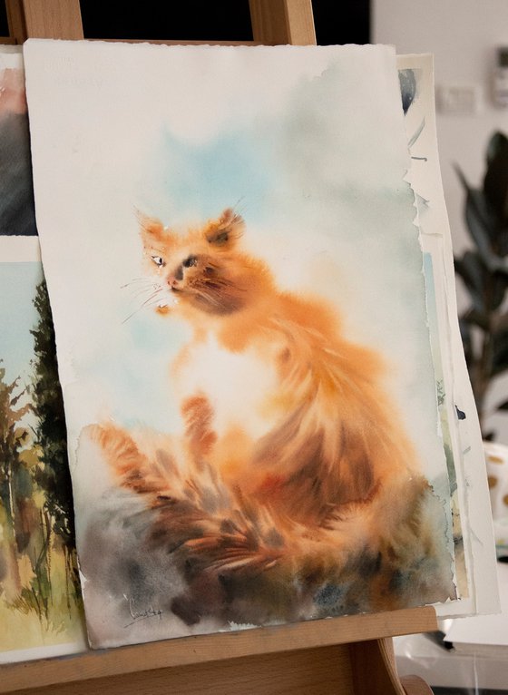 Ginger Cat Painting, Unfinished Cat