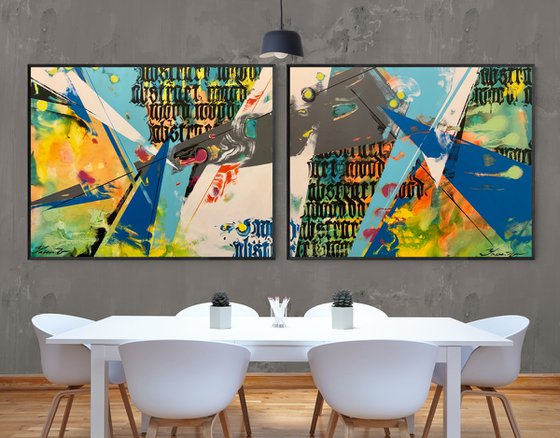 Big XXL painting - "Abstract mood" - Abstraction - Geometric - Gothic - Huge painting - Bright abstract