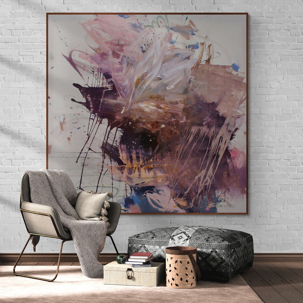 Expressive Abstract Painting By Daniela Schweinsberg, 79 X 79, Amber Sunlight (Autumn Thoughts), Original Artwork