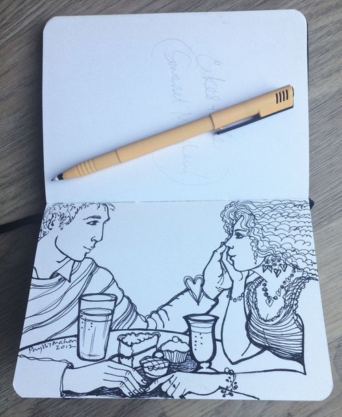 Cakes and Ale - lovers gazing (from my 2012 sketchbook) by Phyllis Mahon