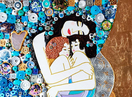 Mother and twins (Klimt inspired). Natural precious stones & mosaic