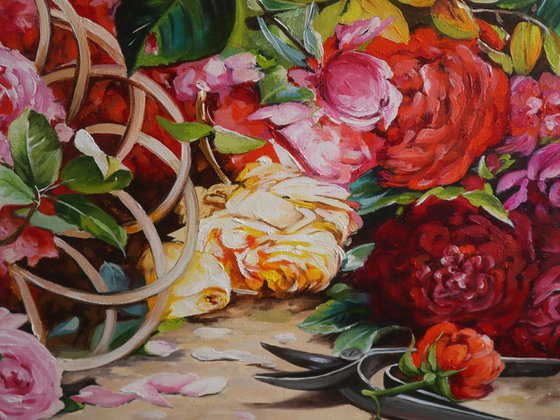 Garden Roses in a Basket