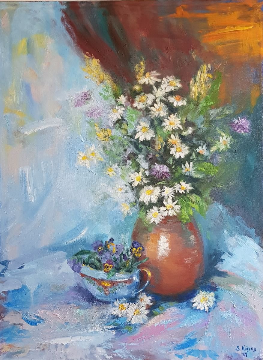 Impressionistic Botanical Oil Painting By Svetlana Grishkovec-Kiisky, 24 X 31", Summer Still Life, Original Artwork