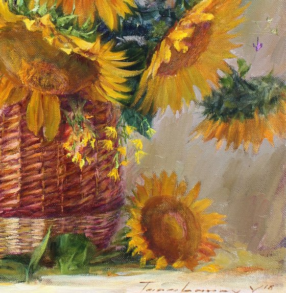 Sunflowers in a basket
