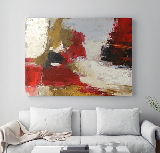 "Passion 2" Abstract red gold gray art