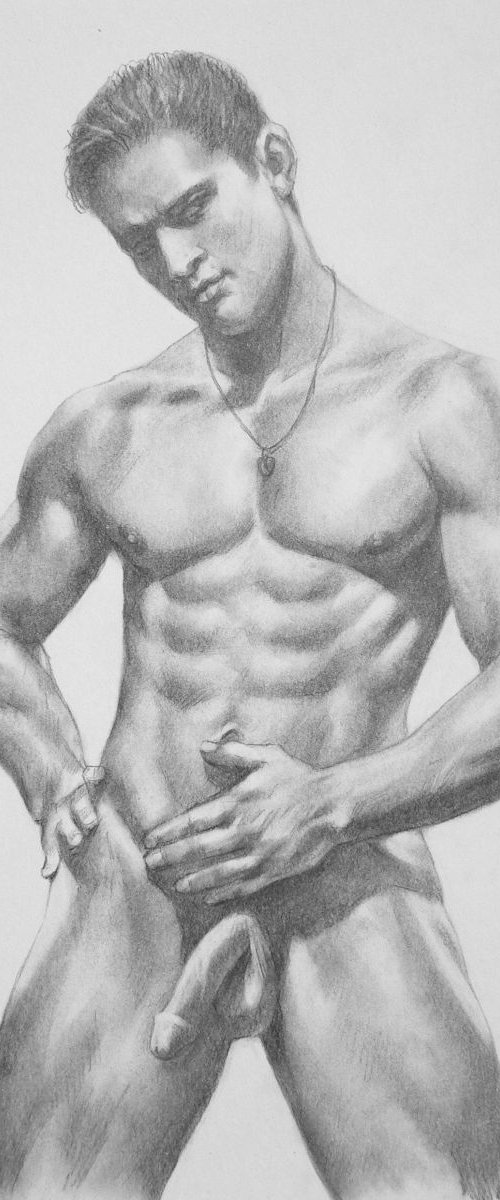 Drawing charcoal male nude #16-3-29 by Hongtao Huang