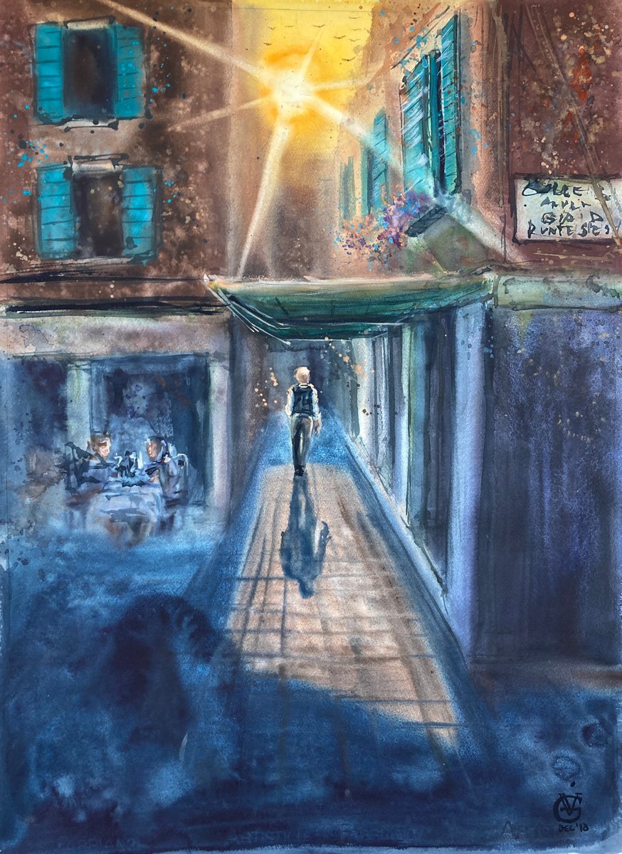 Impressionistic Cityscapes Watercolour By Valeria Golovenkina, 22 X 30", San Polo, Original Artwork