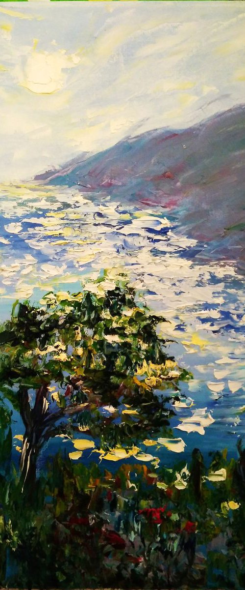 Sunny morning on the sea coast. Landscape with backlighting by Oksana Fedorova