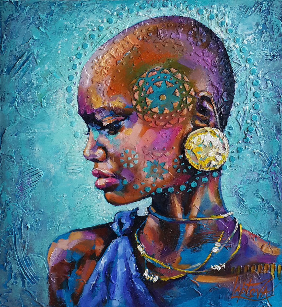 Expressive Portrait Oil Painting By Viktoria Lapteva, 20 X 22", My Universe, Original Artwork