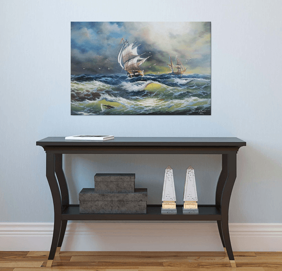 Restless sea (60x90cm, oil painting)