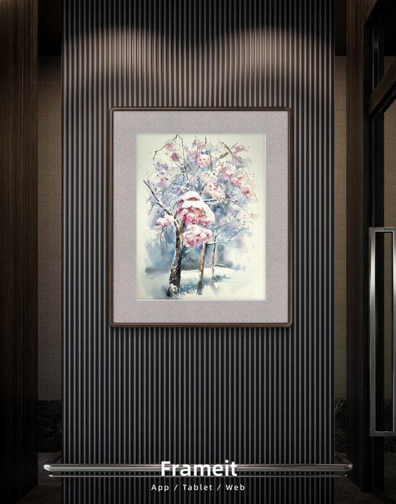 Cherry Blossoms in Winter Snowfall