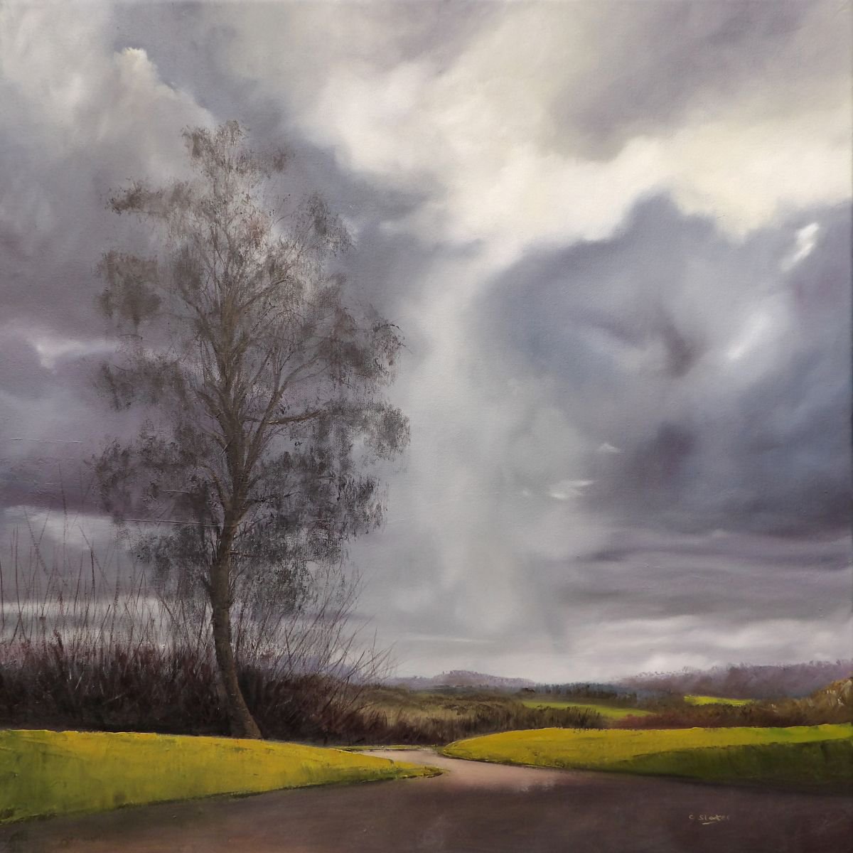 Landscape Oil Painting By Colin Slater, 31 X 31, Sun Shower, Original Artwork