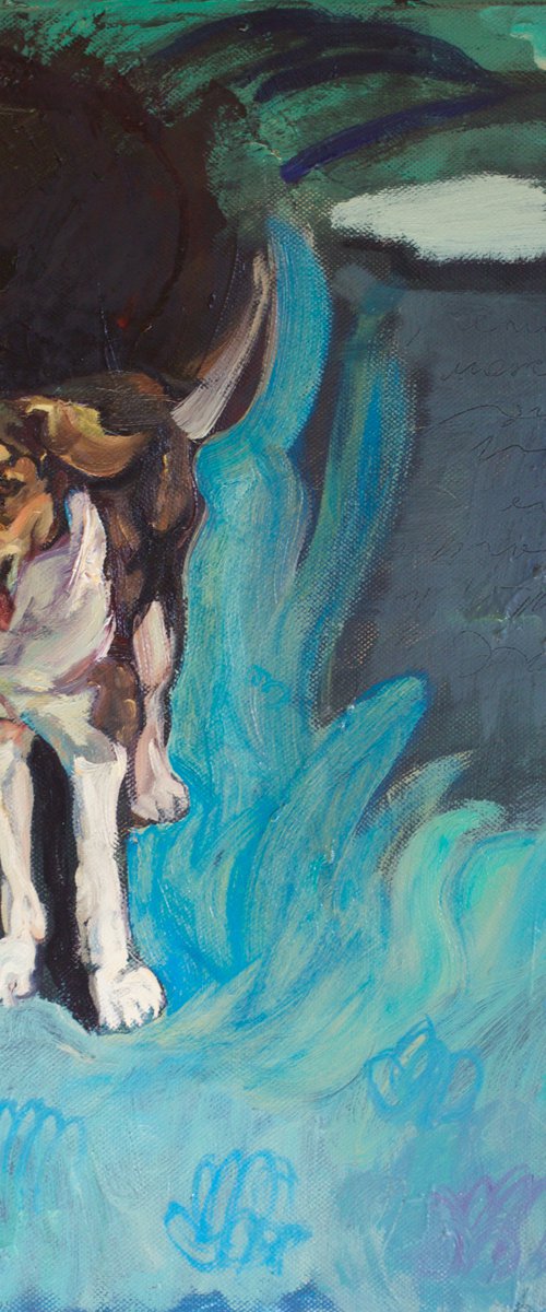 Dog with Blue Flowers by Marina Skepner