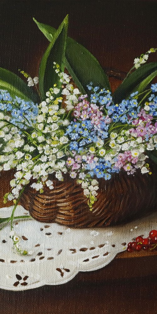 Lily of the Valley in Wicker Basket by Natalia Shaykina