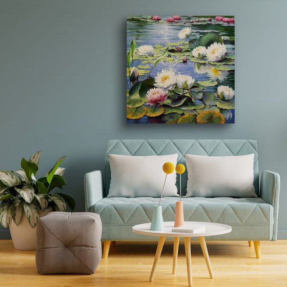 "Dragonflies over Lilies"