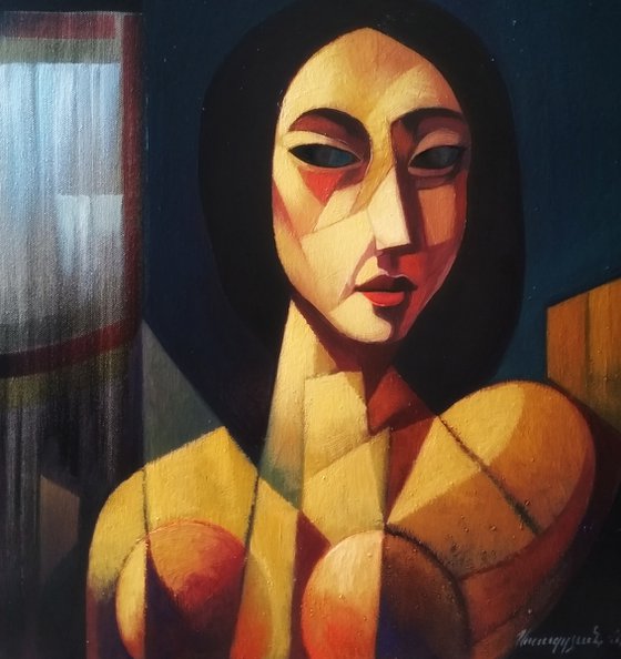 Emotion (50x50cm, cubism, oil painting, ready to hang)