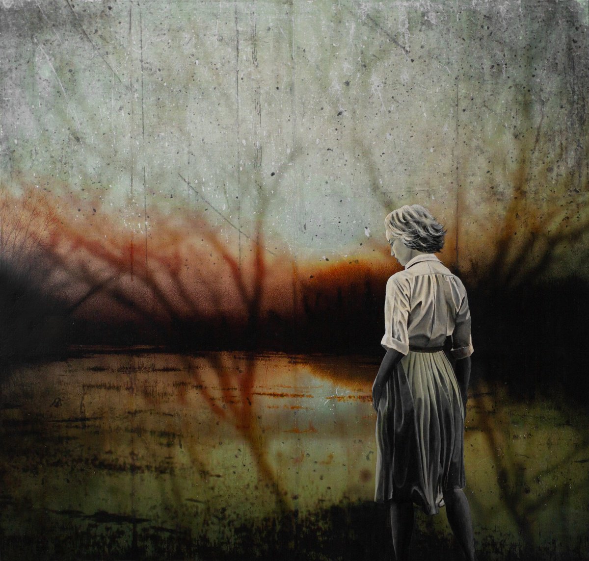 Expressive Landscape Painting By Db Waterman, 47 X 47, The Turning Point, Original Artwork