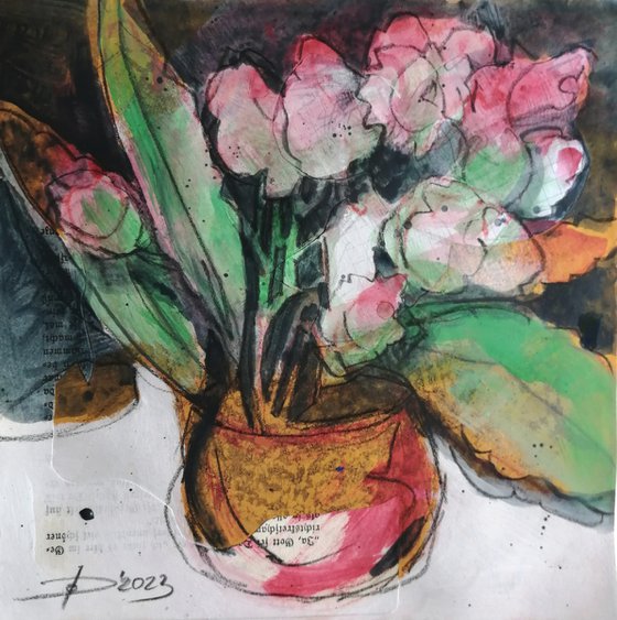 Kalanchoe Series of Original Paintings 20x20cm decorative modern mixed media