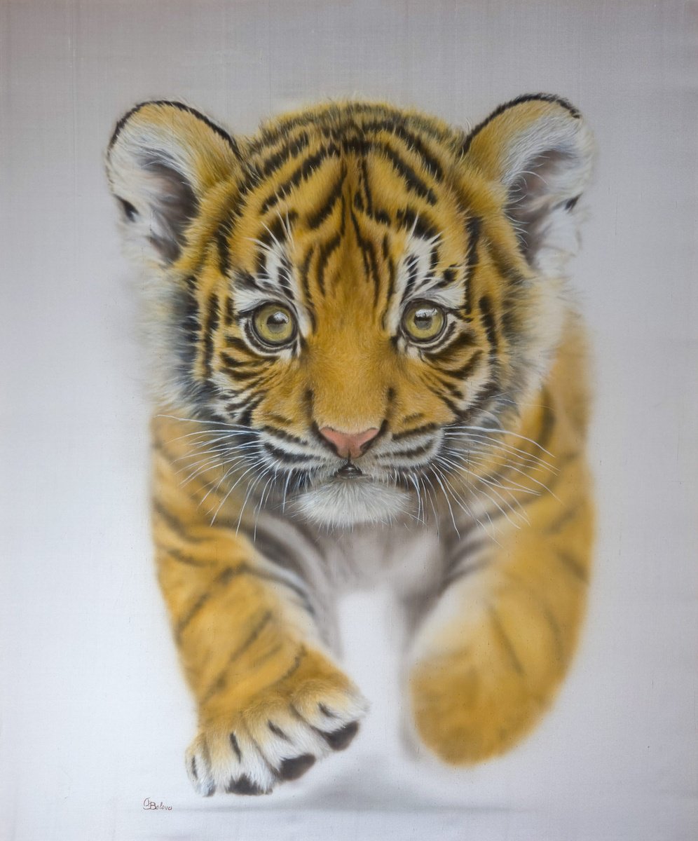 Photorealistic Animal Acrylic Painting By Olga Belova, 20 X 26", First Steps Of Majesty, Original Artwork