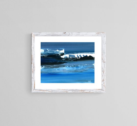 Abstract modern seascape painting on paper, contemporary artwork< abstraction for living room