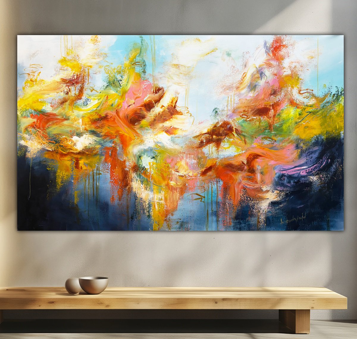 Abstract Acrylic Painting By Andrada Anghel, 60 X 36, Fury And Bloom, Original Artwork