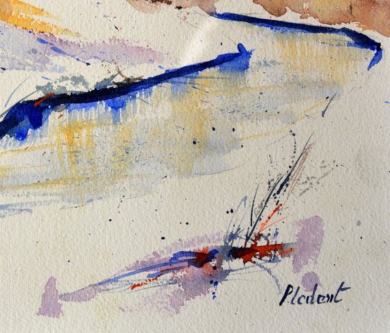 River in winter -watercolor
