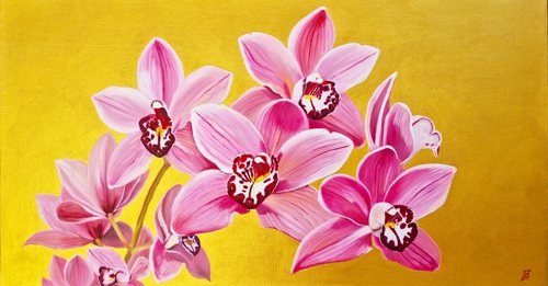 Burgundy Cymbidium Orchid by Zulfiya Mukhamadeyeva