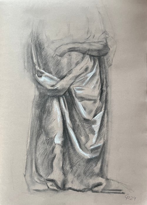 Clothes figure people original drawing with charcoal by Roman Sergienko
