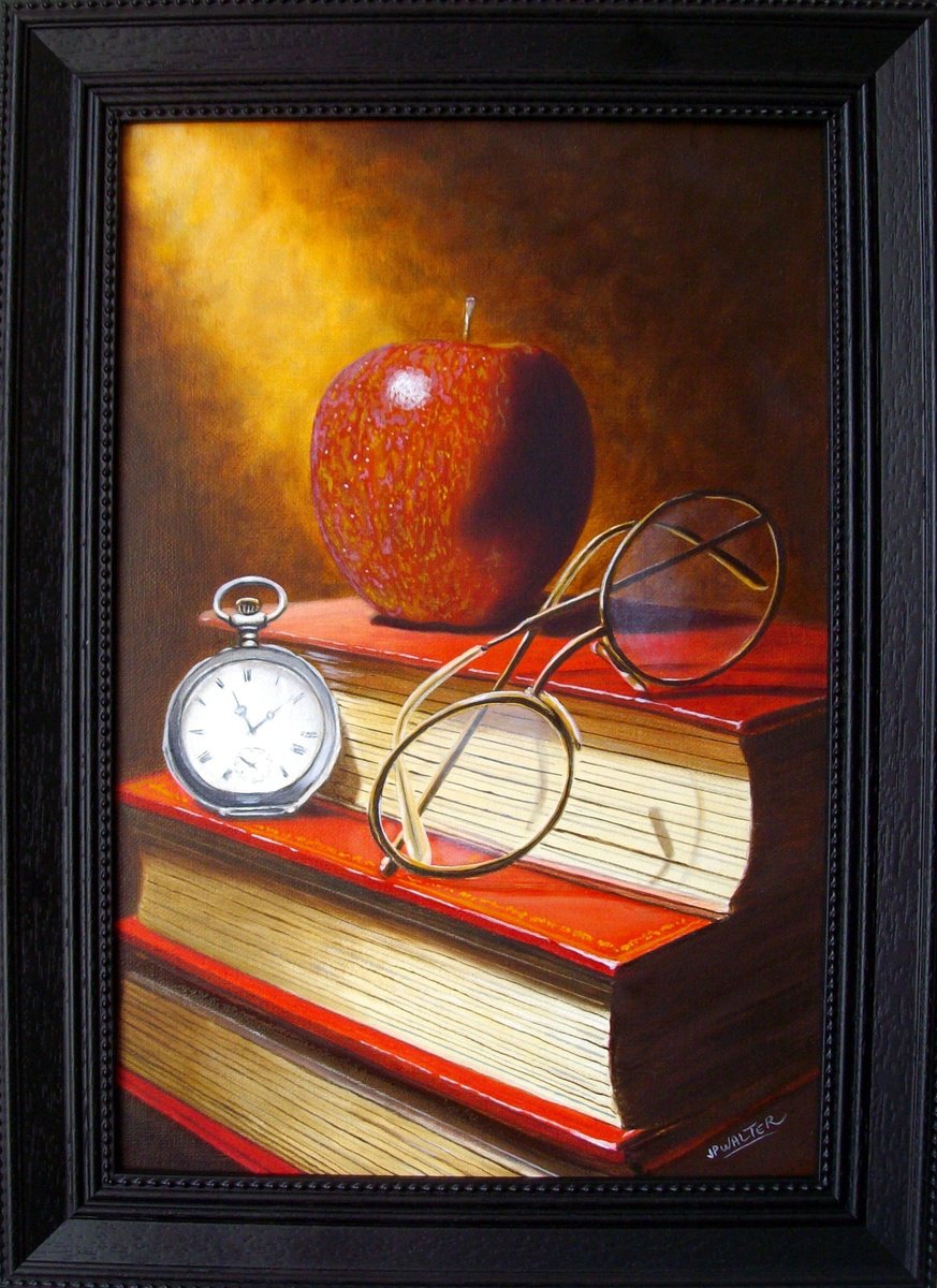 Red apple on books by Jean-Pierre Walter