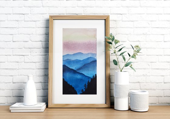 Sunrise in the mountains II - original watercolor artwork