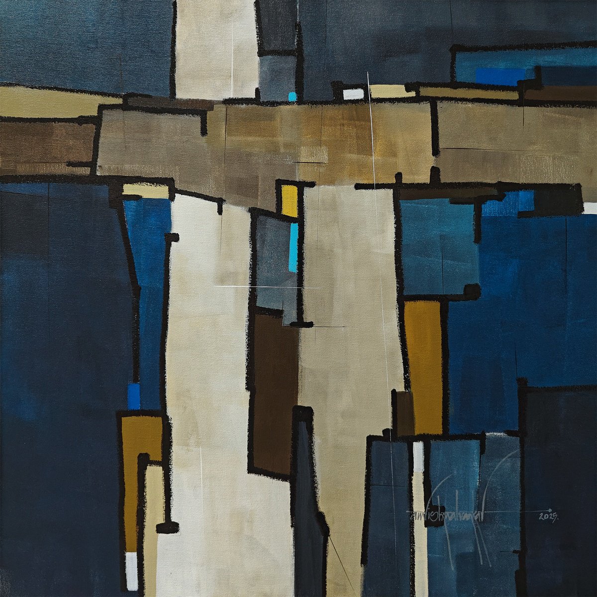 Abstract Painting By Amrish Malvankar, 30 X 30, Shadow Meridian, Original Artwork