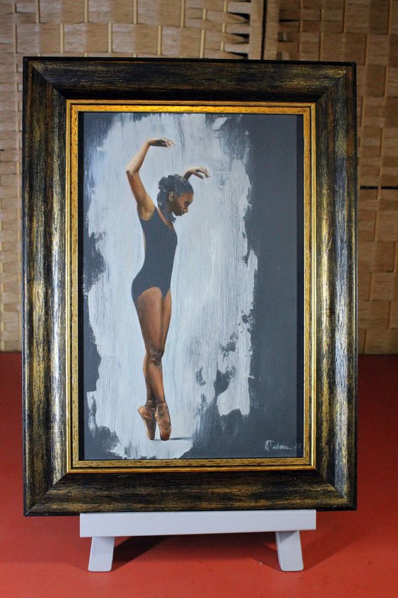 Perfect Balance, Dancer on Pointe, Ballet Oil Painting, Ballerina, Framed  Art