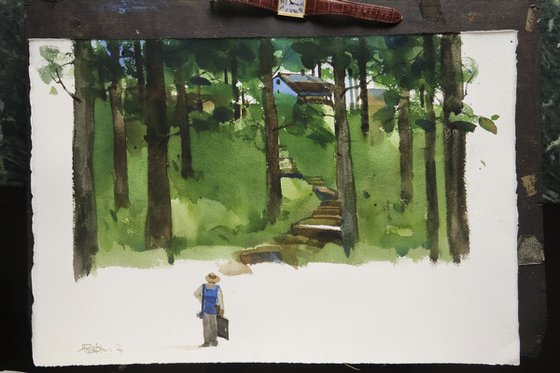 Observes & thinks of landscape