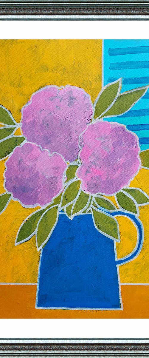 Pink Hydrangea & Blue Shutters by Jan Rippingham