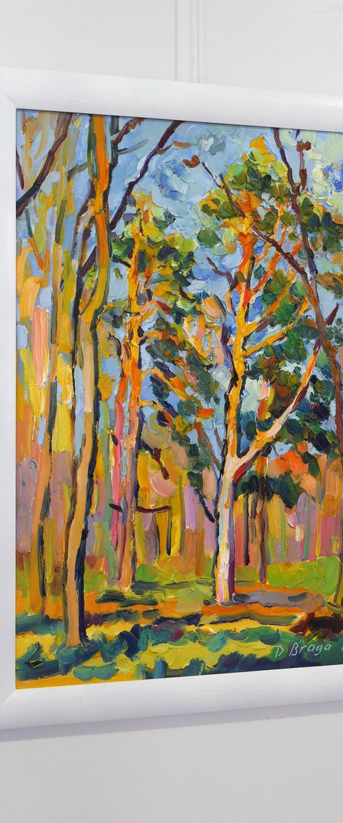 Autumn pine trees (plein air, original oil painting) by Dima Braga