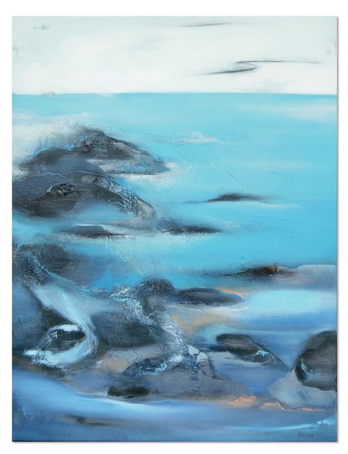A large impressionistic work "Water flowing between the rocks" by Olesia Grygoruk