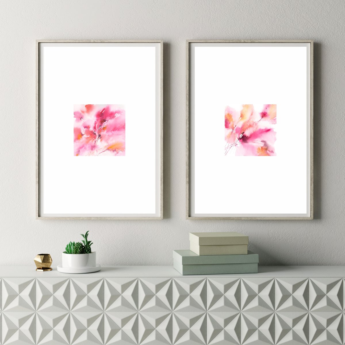 Abstract watercolor floral painting, diptych Whisper of spring by Olya Grigo