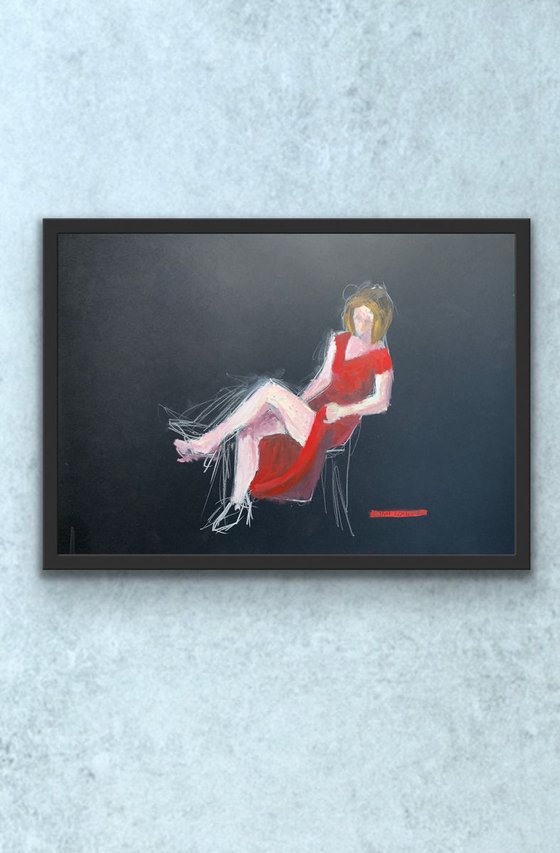 Woman in Red Sitting - Study