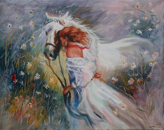 Girl and a white horse