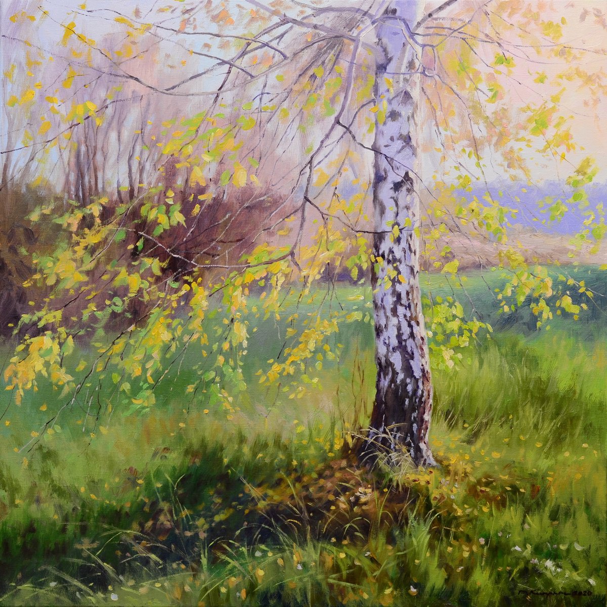 Impressionistic Landscape Oil Painting By Ruslan Kiprych, 24 X 24", Warm Autumn, Original Artwork