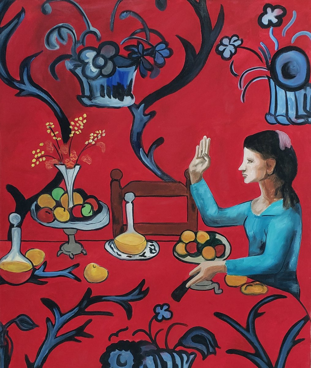 Impressionistic Portrait Oil Painting By Katrina Case, 32 X 38", Picasso Dines With Matisse, Original Artwork